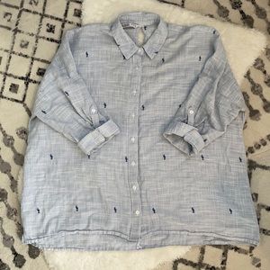 Zara Blue Shirt Embroidery Cactus L
